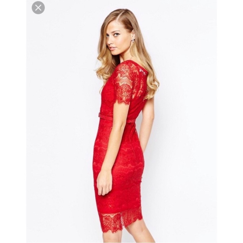 Body Frock • Elegant Red Lace Dress Unlined - Picture 3 of 8